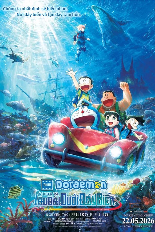 Doraemon và nhóm bạn trong cảnh phim dưới nước