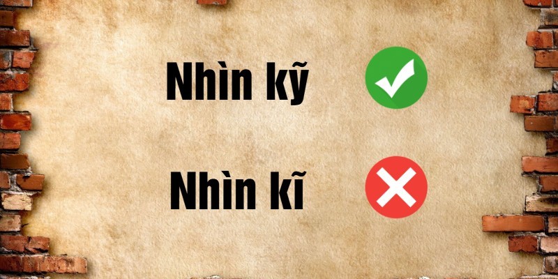 Người đang nhìn kỹ một bức ảnh để phân biệt chữ "kỹ" và "kĩ"