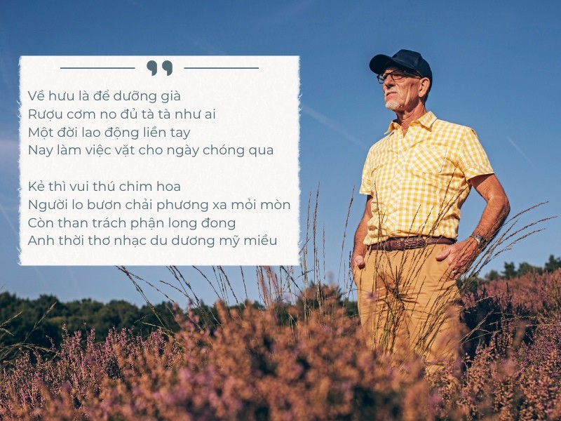 Người cao tuổi vui vẻ trò chuyện bên nhau, tượng trưng cho niềm vui khi về hưu